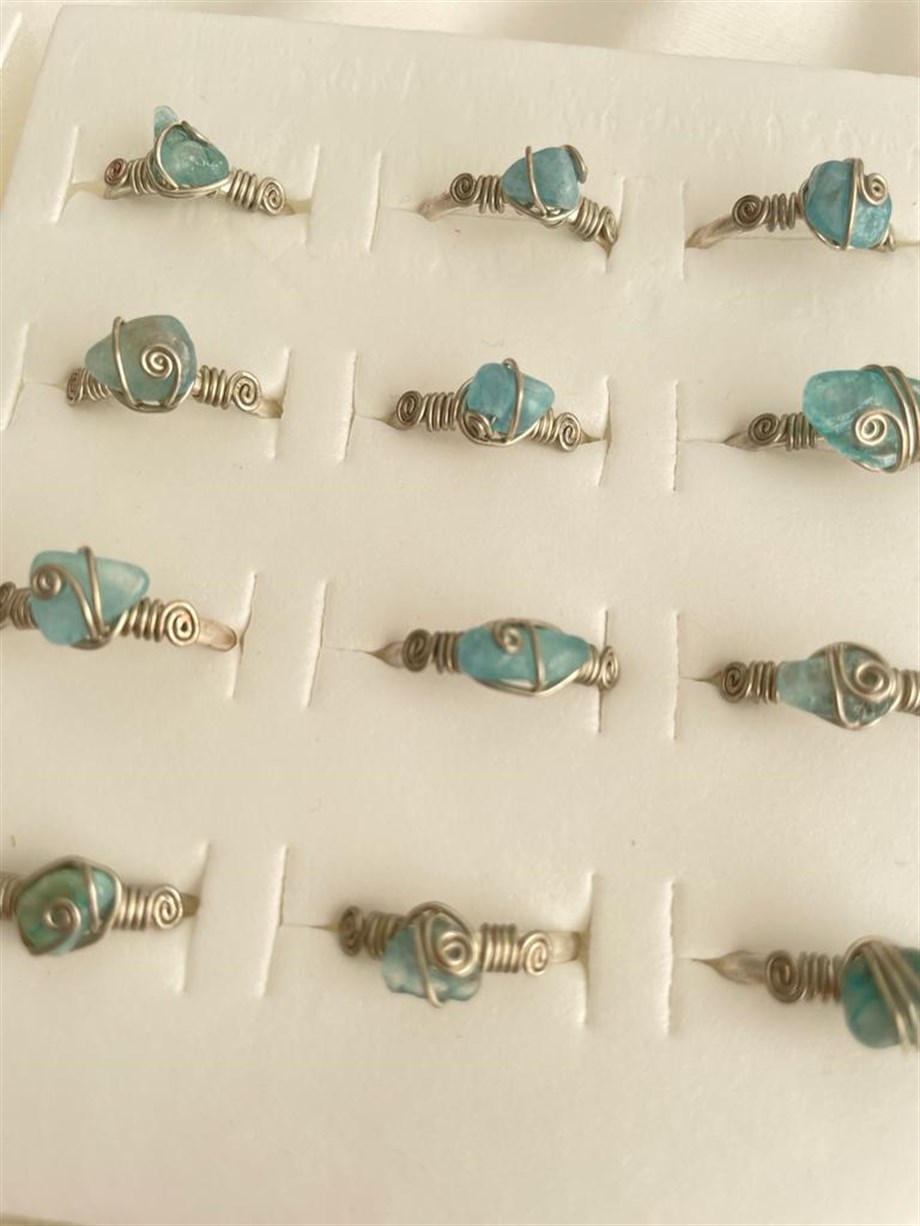 Akuamarin Doğal taş Tel Sarma Yüzük I Handmade