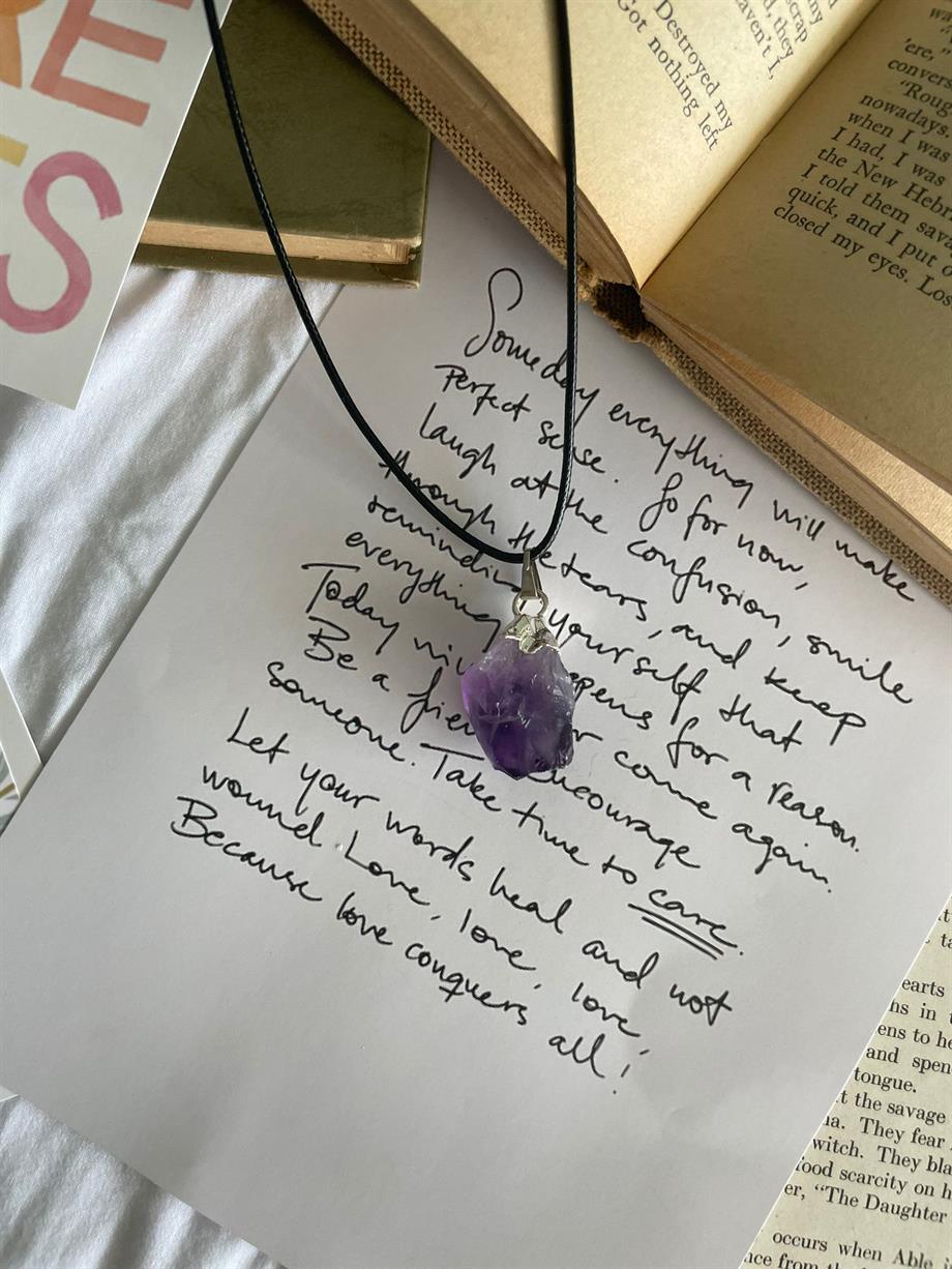 Ametist İşlenmemiş Doğal Taş Kolye