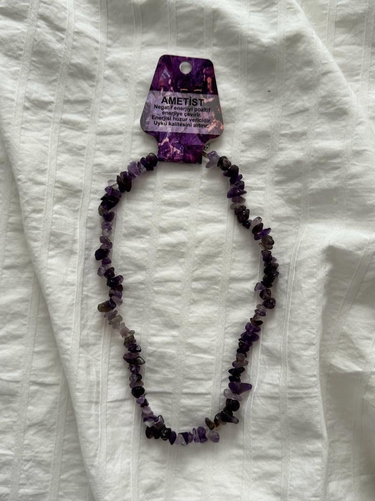 Ametist Kırık Doğaltaş Kolye
