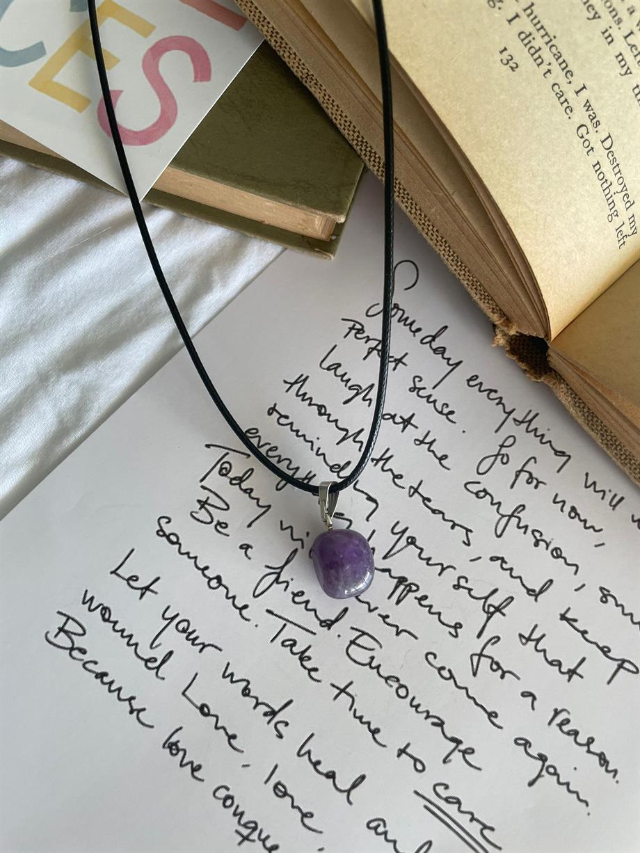 Ametist Tamburlu Doğal Taş Kolye