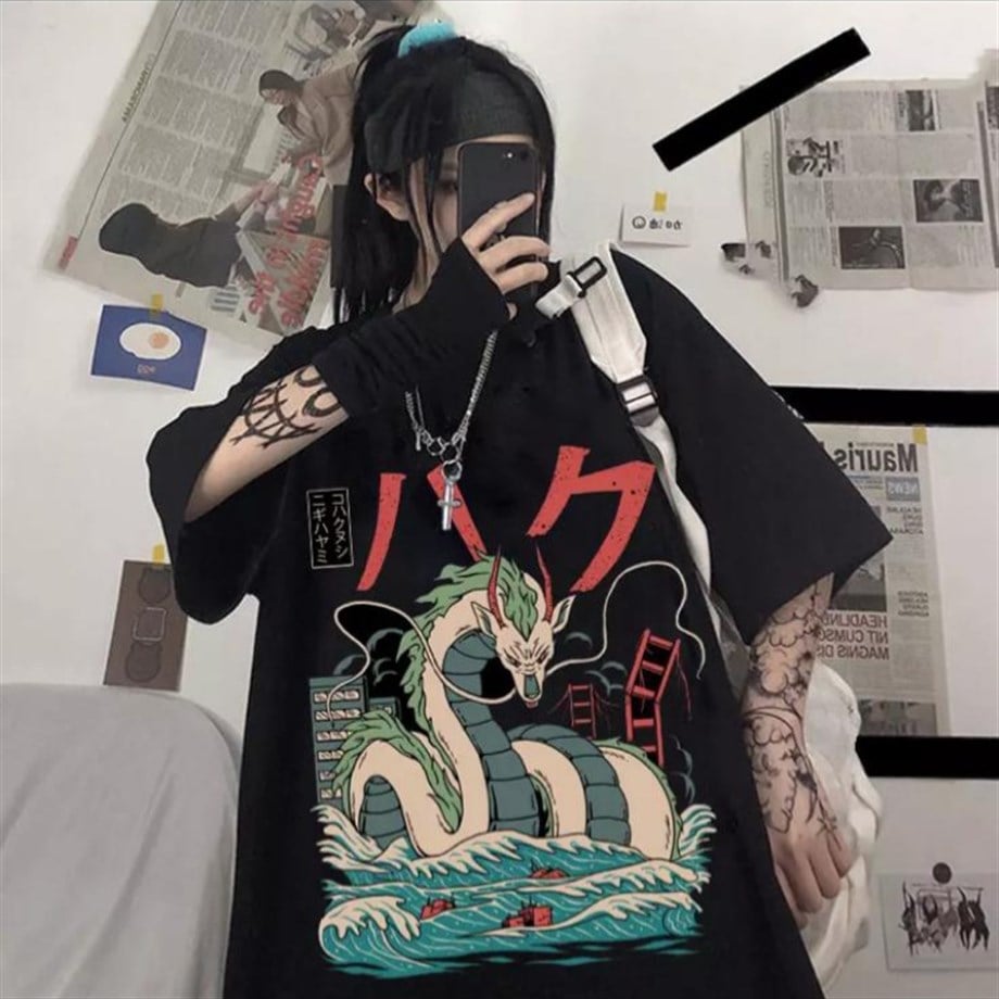 Anime Haku Spirited Away Dragon Siyah Unisex T-shirt
