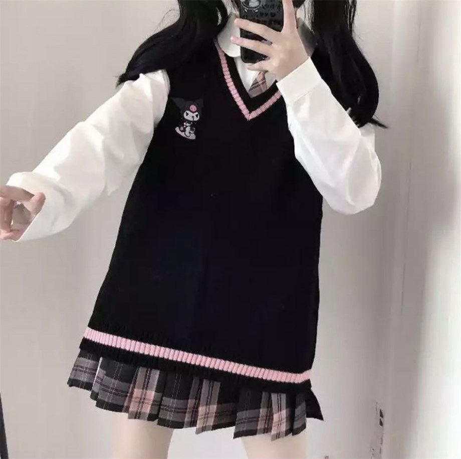 Anime Harajuku Kuromi Sanrio V Yaka Süveter