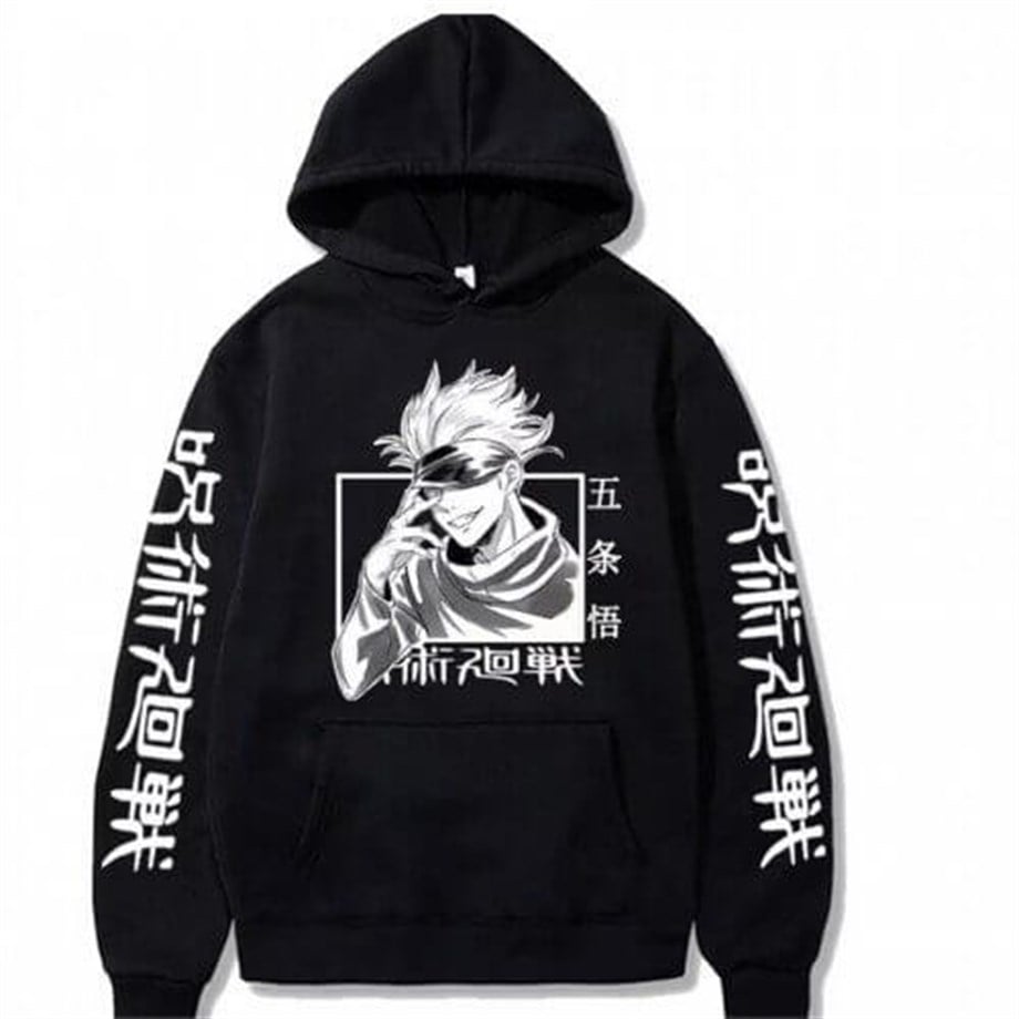Anime Jujutsu Kaisen Siyah Kalın Pamuklu (Unisex) Kapşonlu