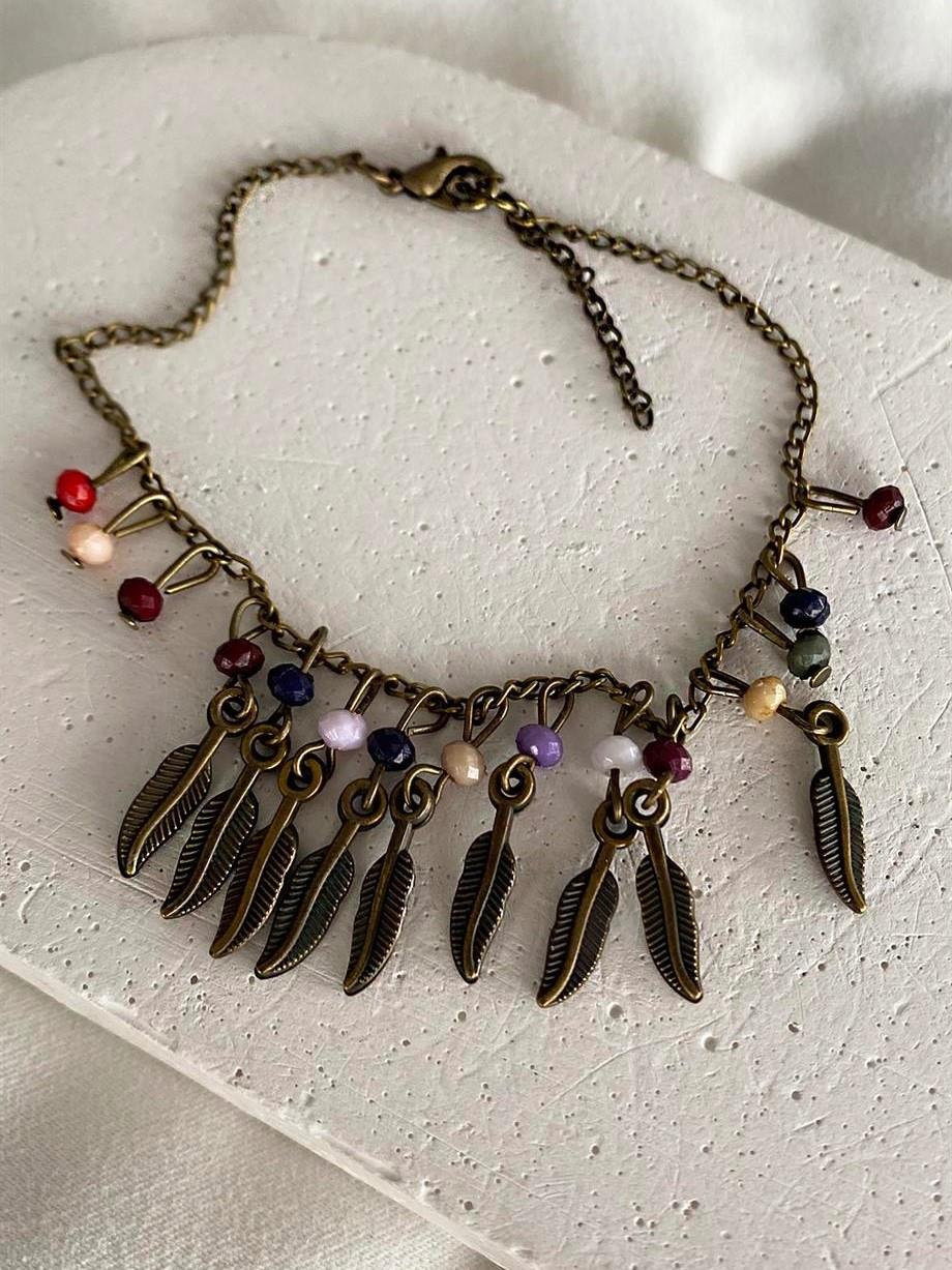 Antik Yaprak Figürlü Zincir Halhal