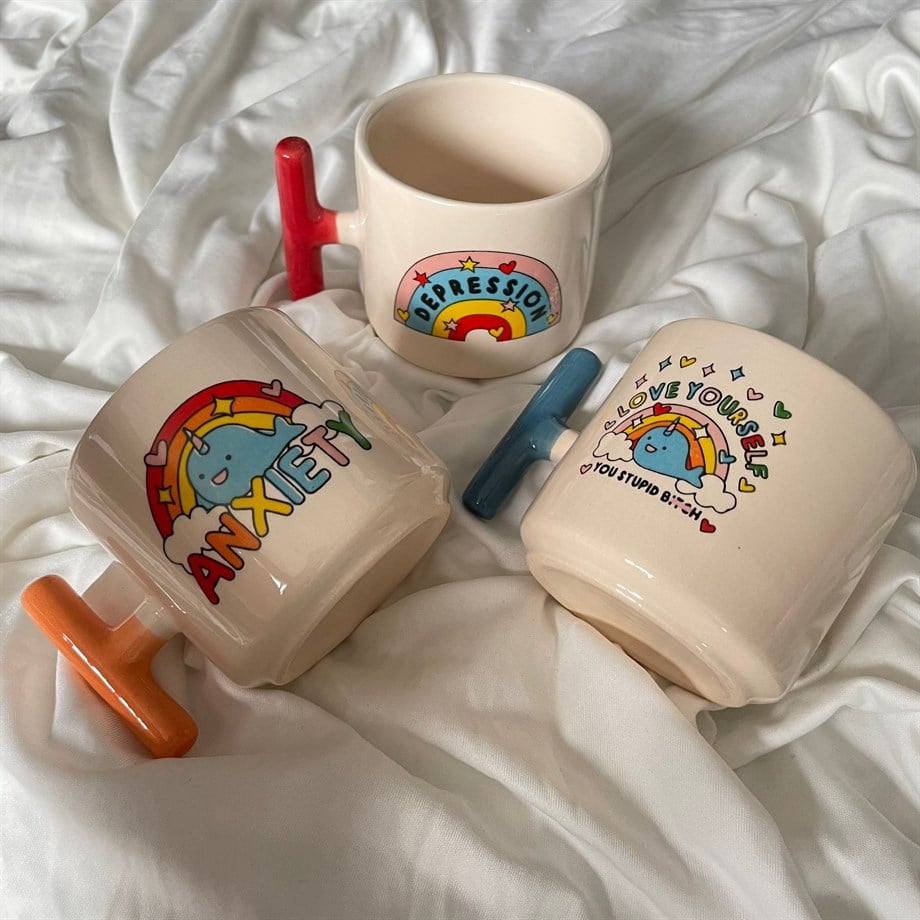 Anxiety El Yapmı Seramik T Kupa Turuncu Kulp