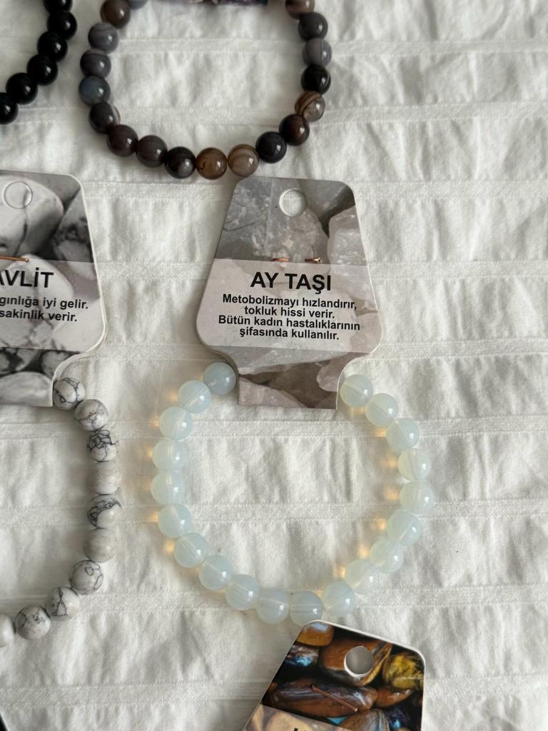 Ay Taşı Doğal Taş Bileklik 8mm