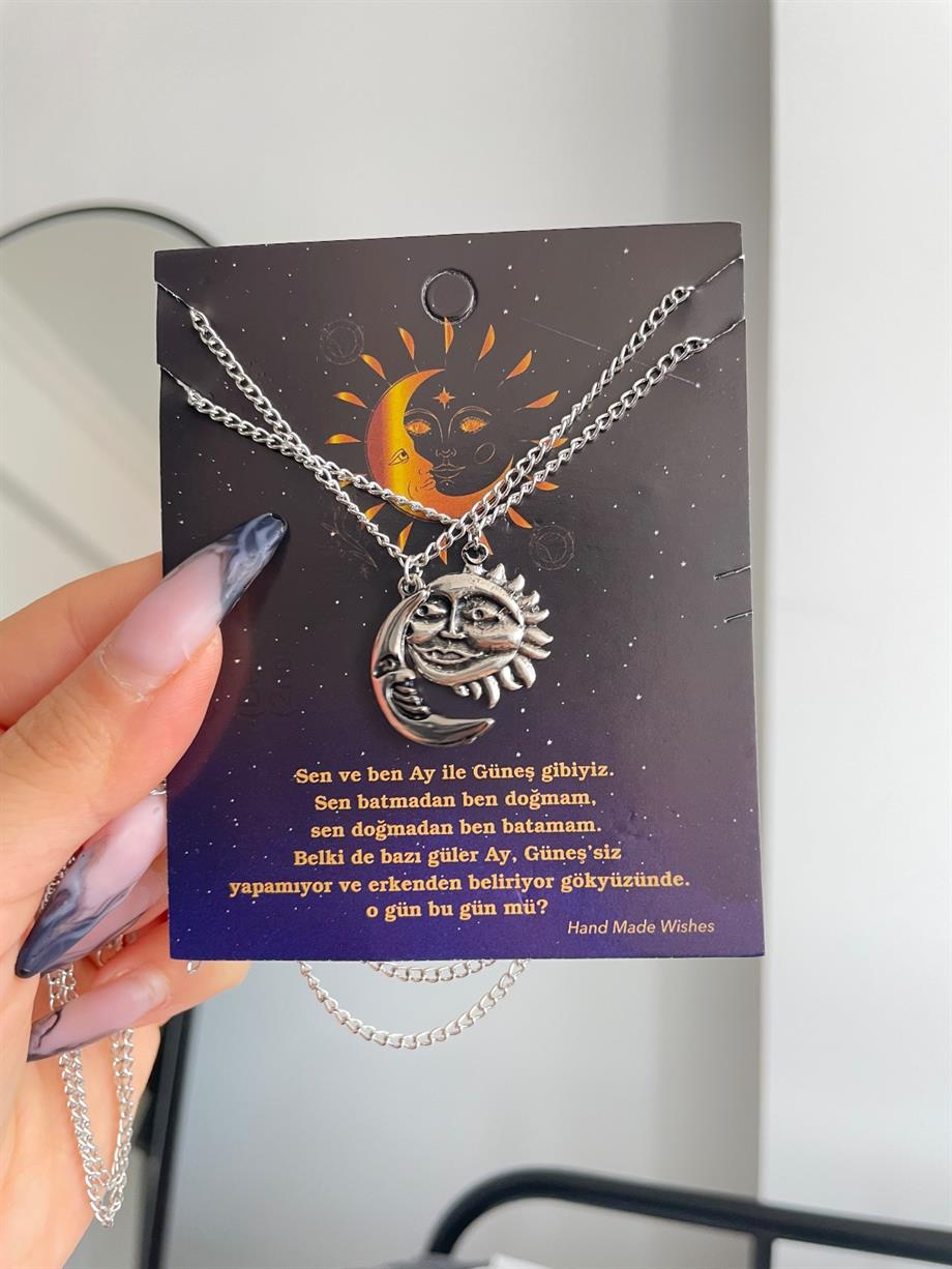 Ay ve Güneş 2li Çift Kolyesi