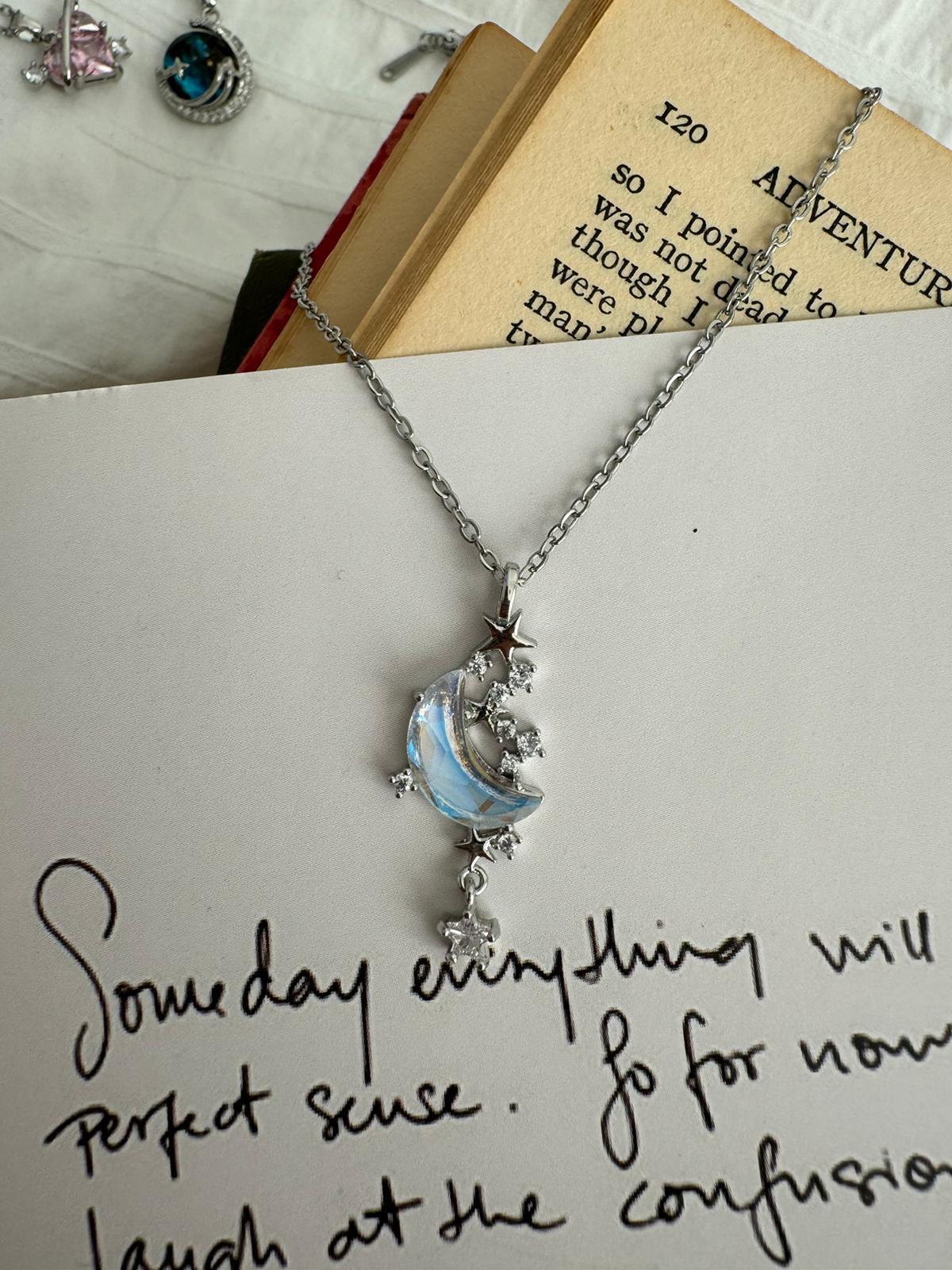 Ay ve Kutup Yıldızı Holografik Zincir Çelik Kolye