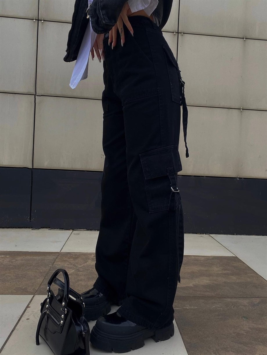 Baggy Unisex Siyah Kargo Pantolon