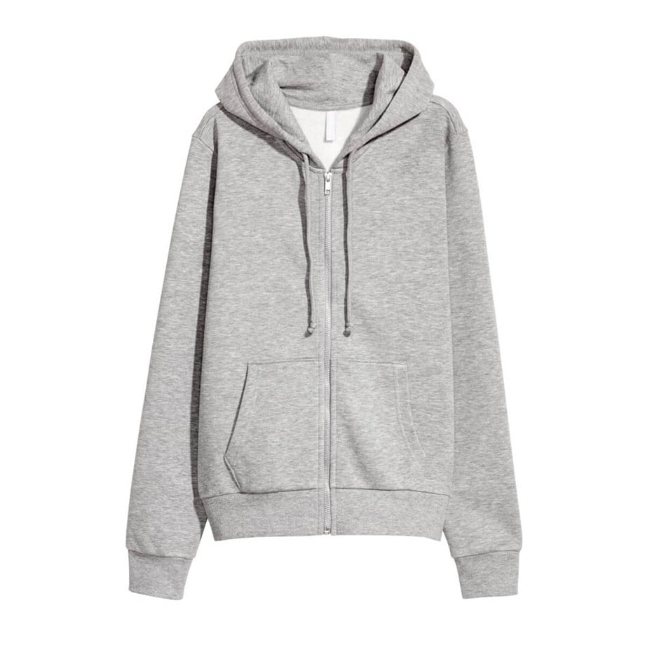 Basic Gri Fermuarlı Kapüşonlu Sweatshirt