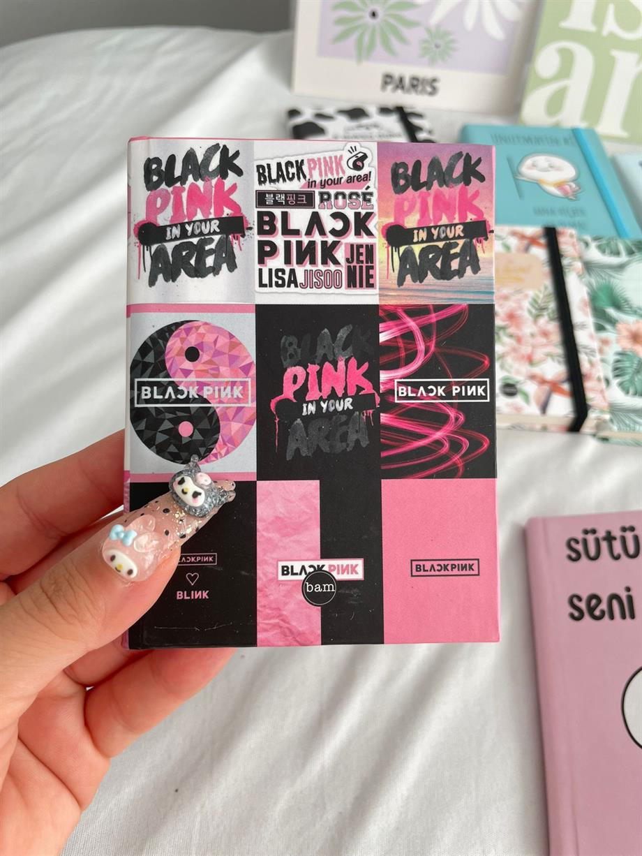 Black Pink Sert Kapaklı Lastikli Mini Defter