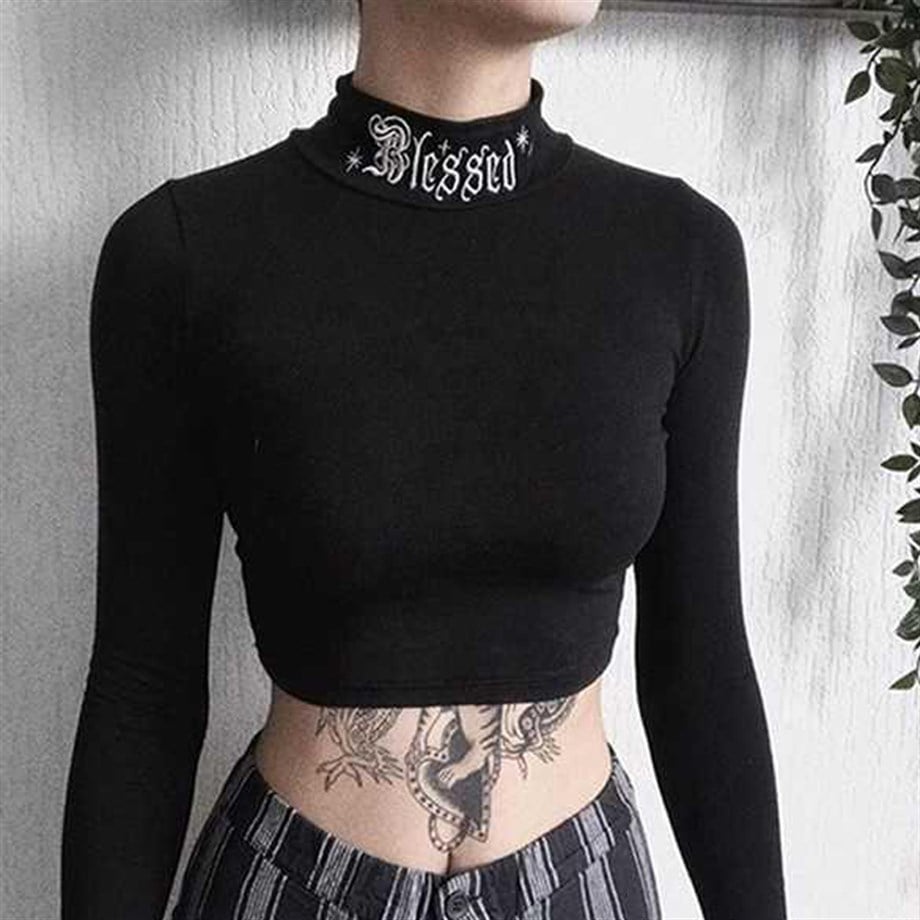 Blessed Nakışlı Yüksek Yaka Crop