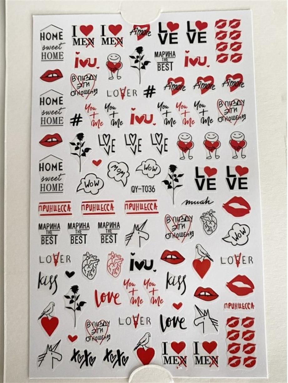 Büyük boy Karışık Kalp Figürlü Tırnak Sticker