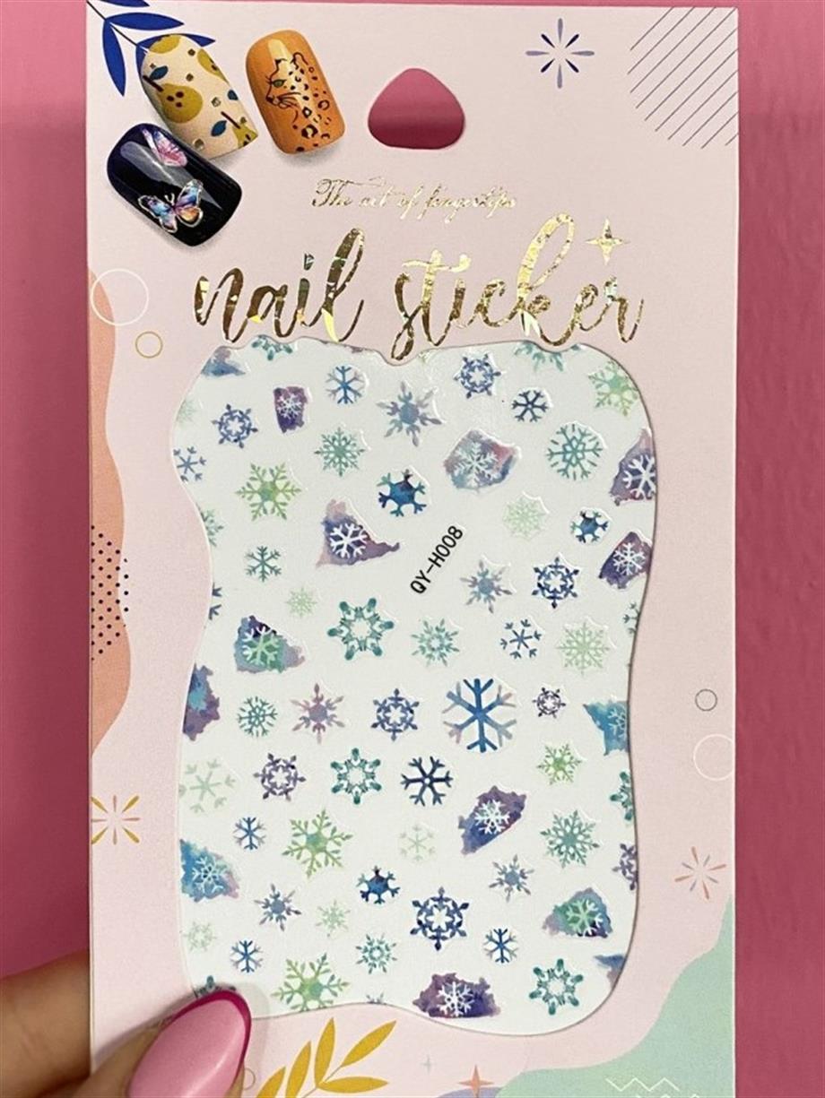 Büyük boy Pastel Mor - Yeşil Figürlü Tırnak Stickerı