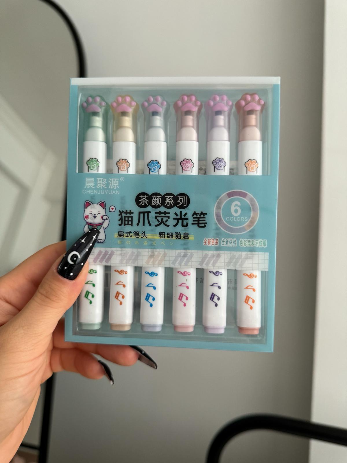 Cat Paw Kawaii 6lı Fosforlu Kalem Seti