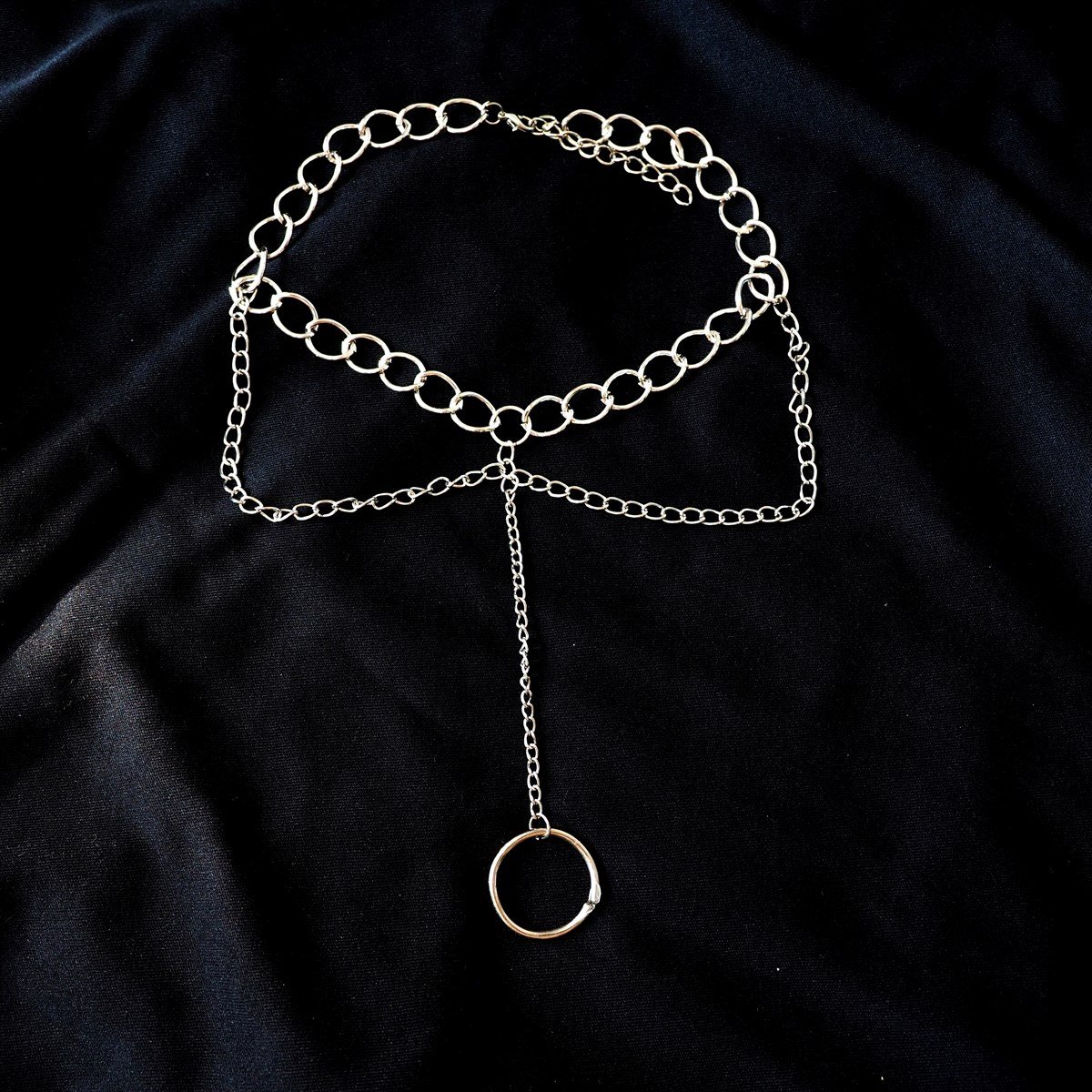 Çift Zincirli Halka Detay Choker Kolye