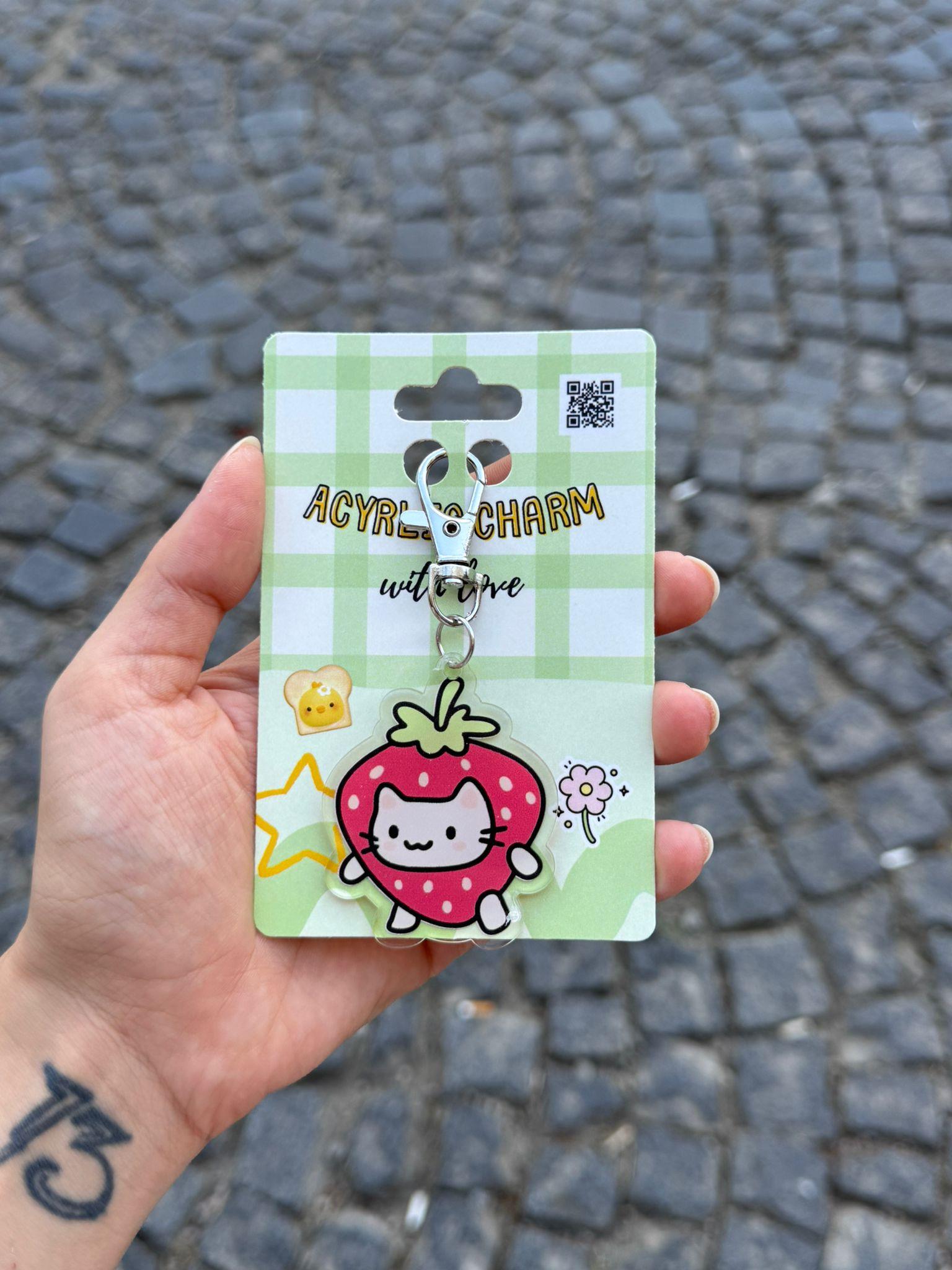 Çilek Kedi Akrilik Charm
