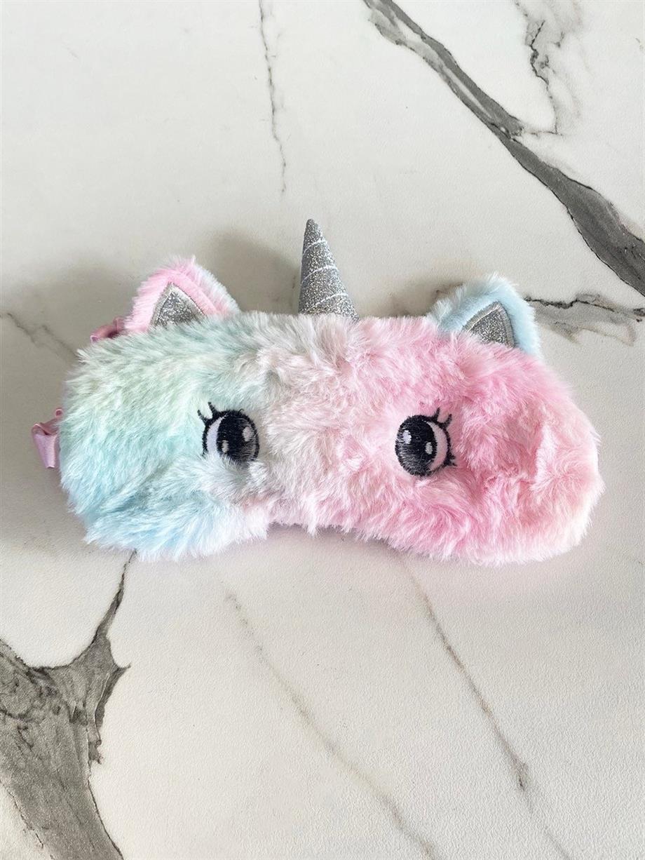 Çok Renkli Unicorn Peluş Uyku Maskesi
