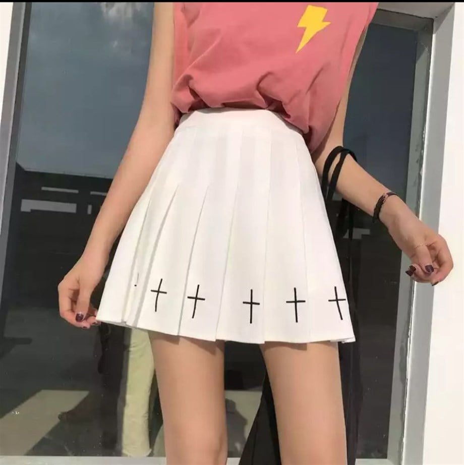 Cross İşleme Detaylı Beyaz Etek