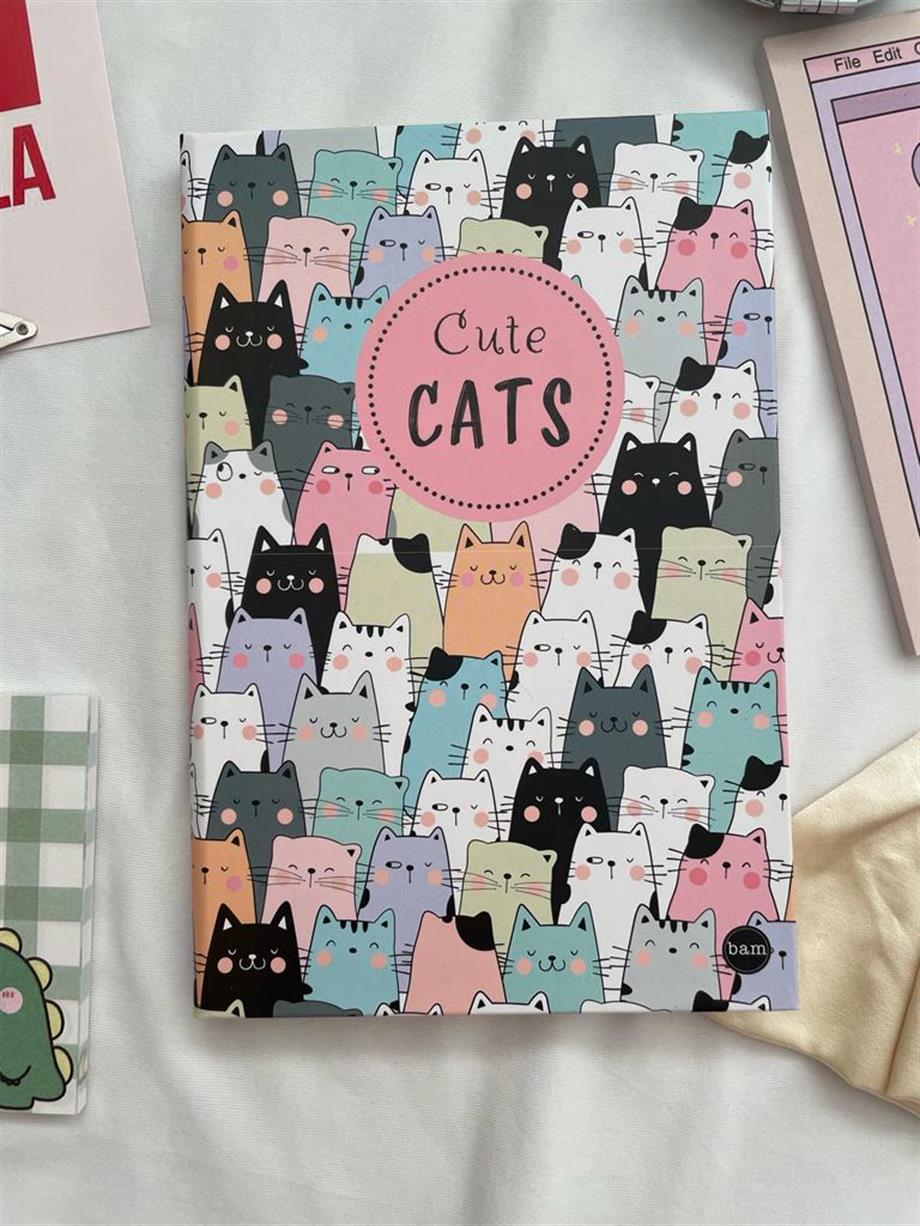 Cute Cats Lastikli Sert Kapak Defter
