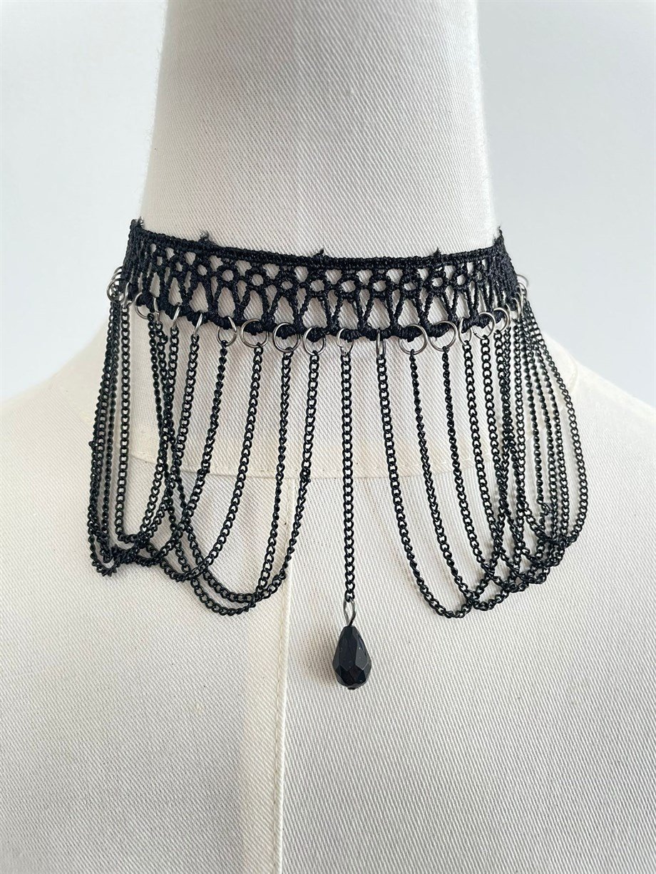 Dantelli Zincirli Choker Kolye 4