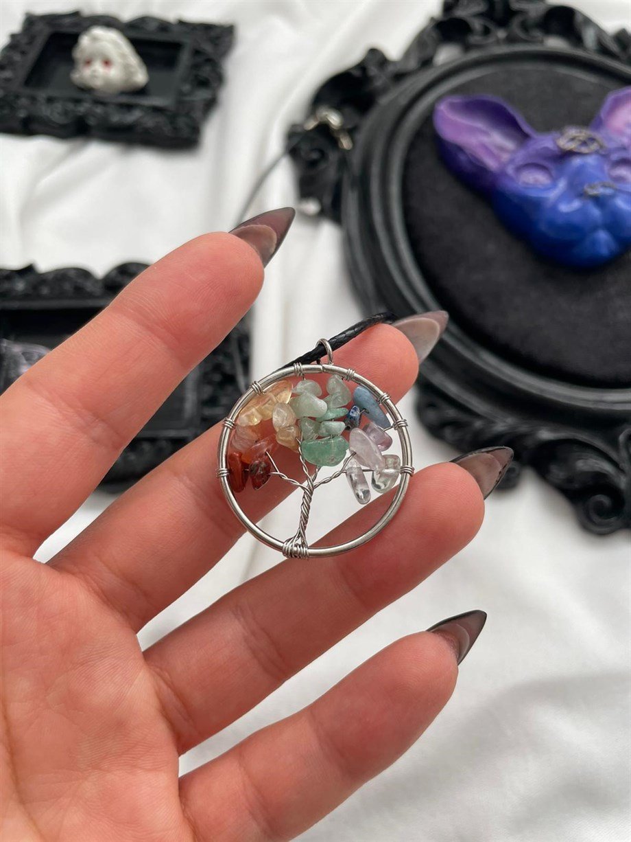 Doğal Taşlı Hayat Ağacı Kolye