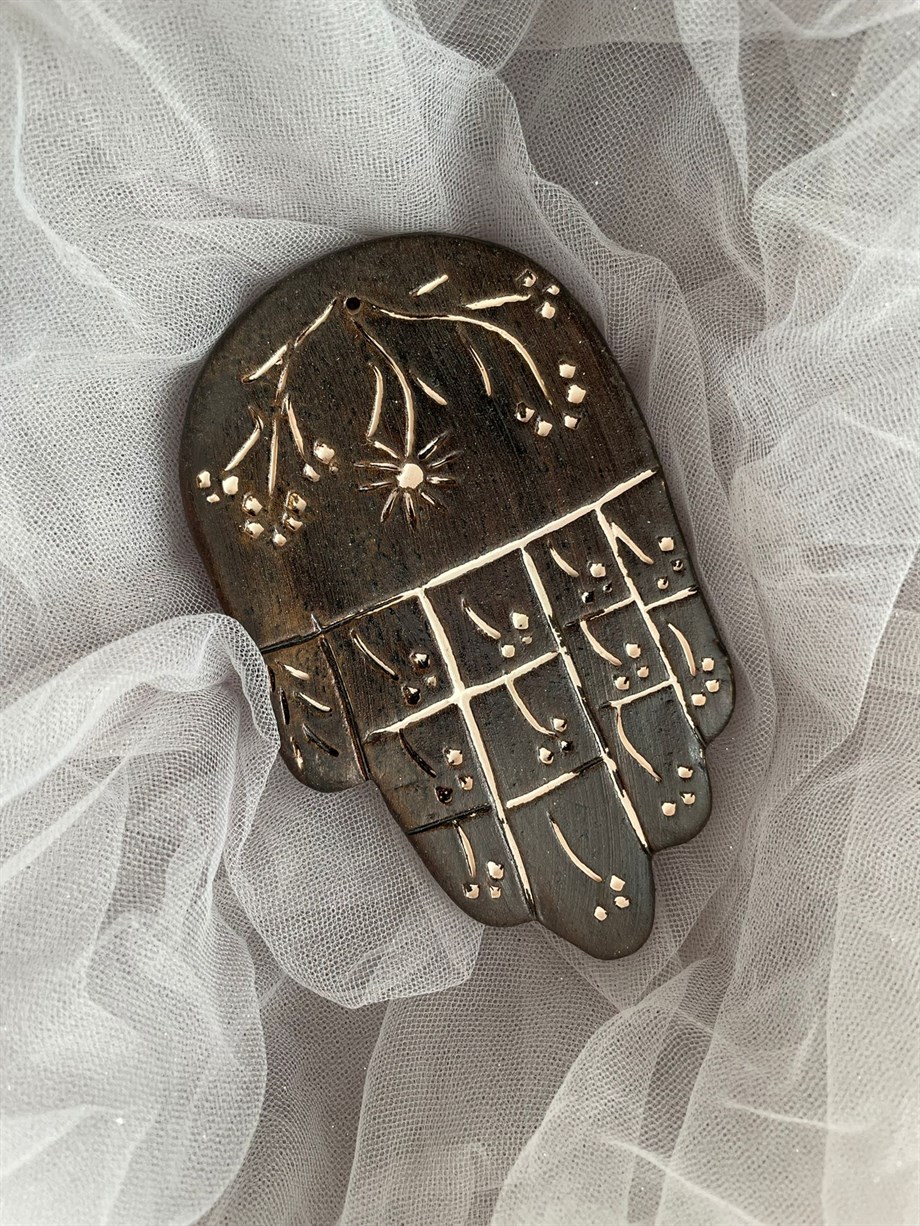 El Figürlü Seramik Tütsülük Kahverengi