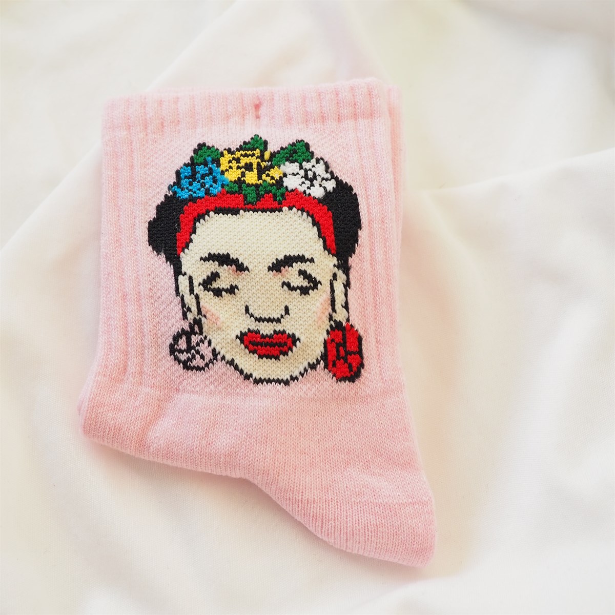 Frida Kahlo Pembe Çorap