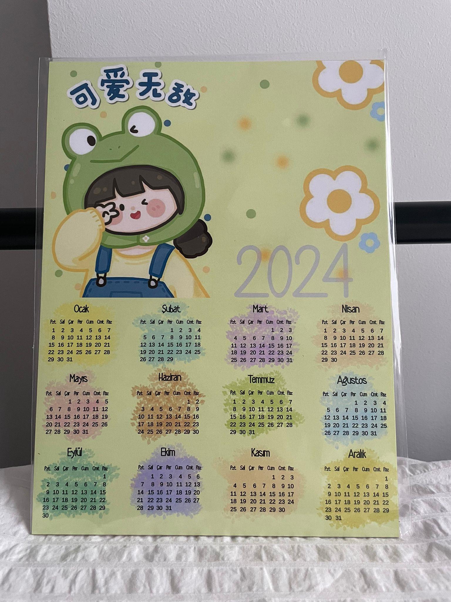 Frog Girl 2024 Ahşap Duvar Takvimi