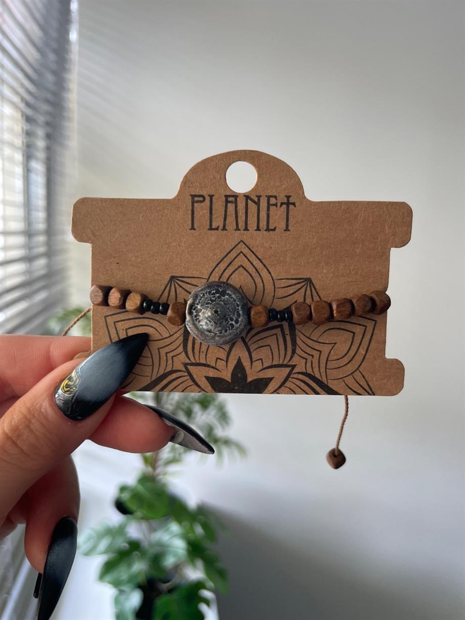 Füme Taşlı Unisex Otantik Bileklik