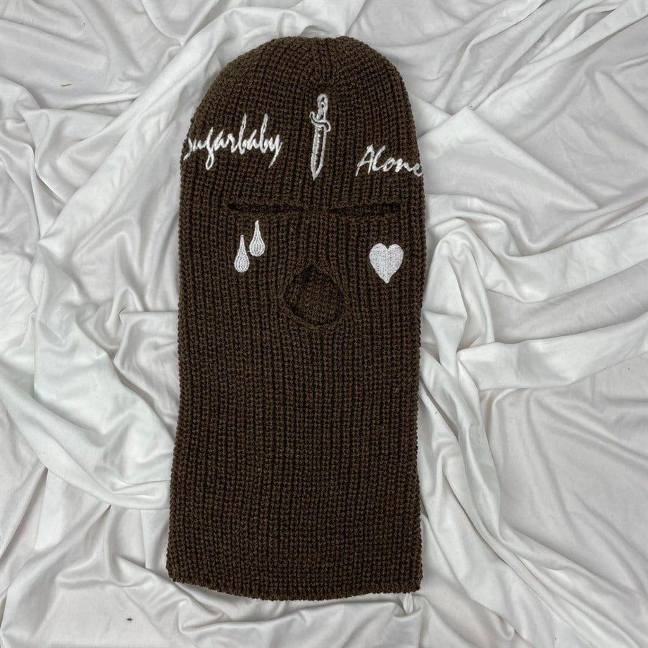 Gangsta Ski Mask Kalp ve Gözyaşı Kar Maskesi Kahverengi