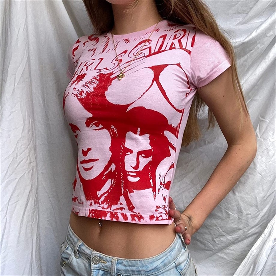 Girls Squad Pembe Y2k Crop T-shirt