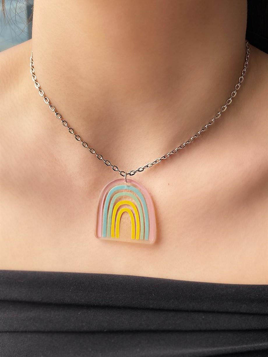 Gökkuşağı Akrilik Zincir Kolye