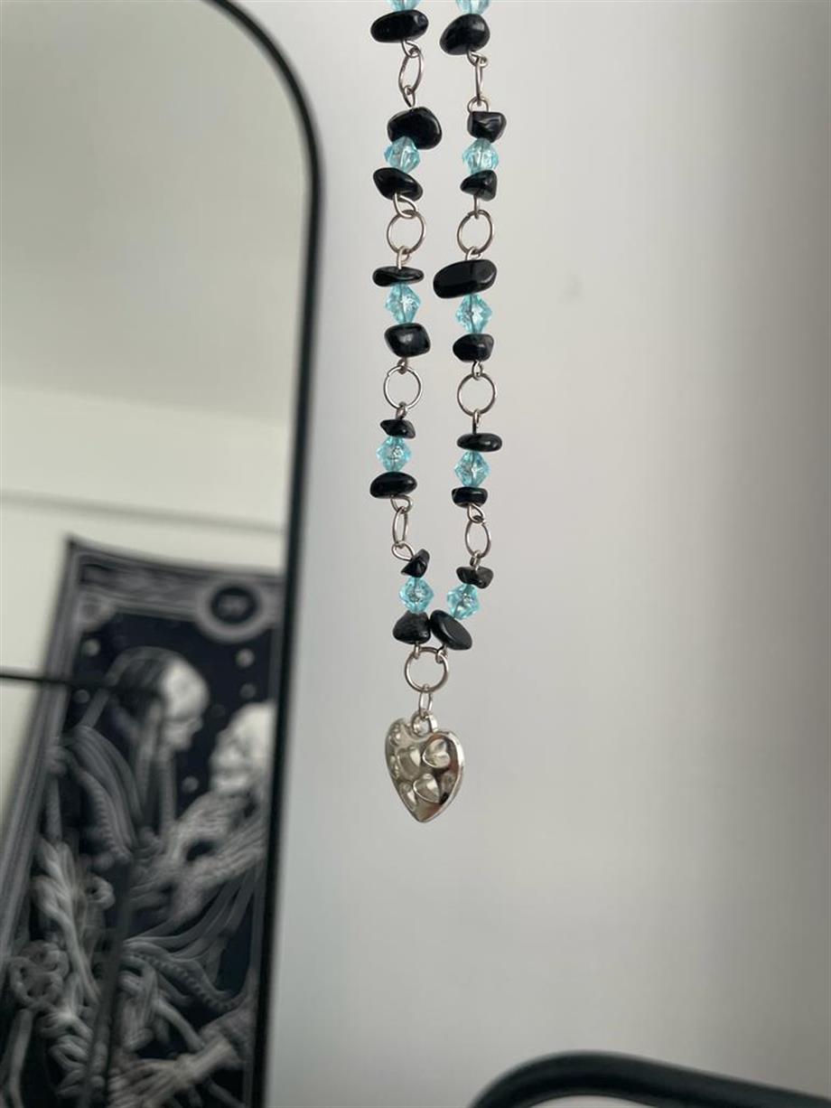 Goth Heart Charmlı Doğal Taş Grunge Kolye