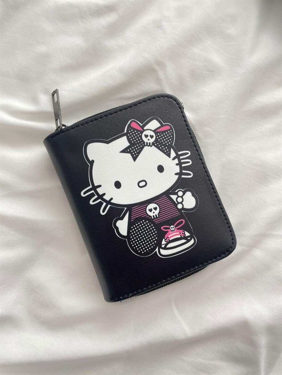 Goth Hello Kitty Siyah Cüzdan