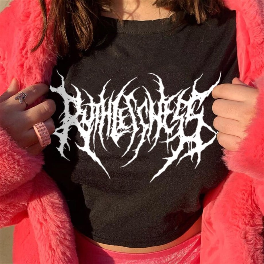 Gothic Punk y2k Siyah Crop T-shirt