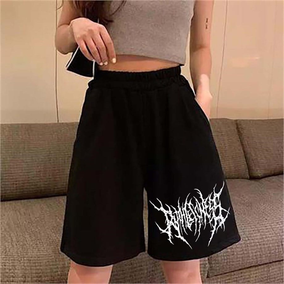 Gothic Siyah Penye Unisex Şort