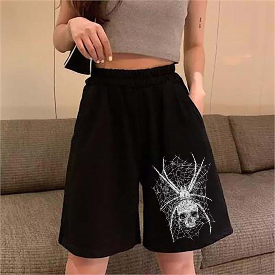 Gothic Spider Siyah Penye Unisex Şort