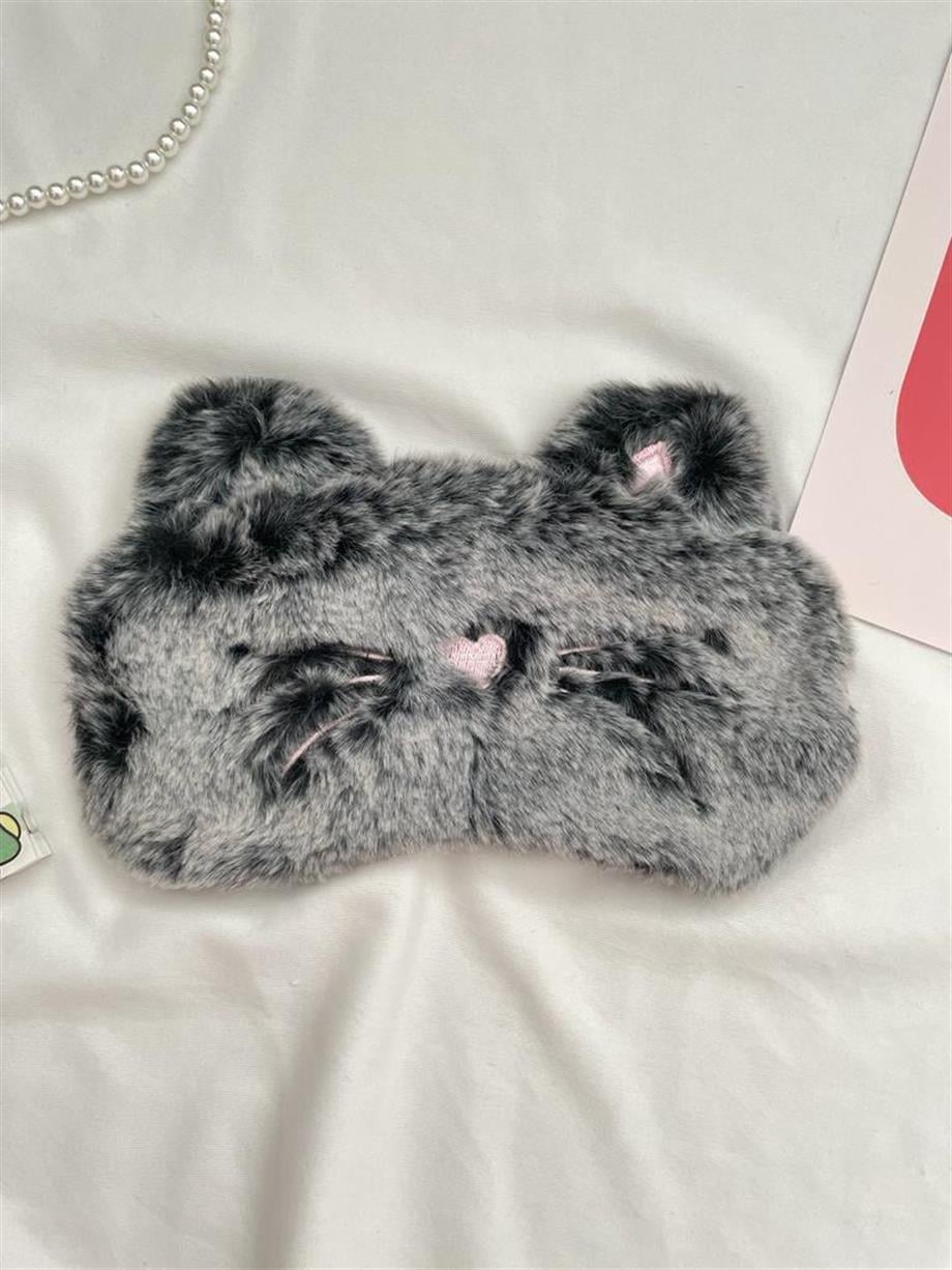 Gri Peluş Kedi Uyku Maskesi