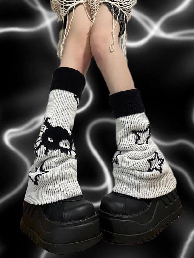 Gri Stars And Cute Monster Kışlık Kalın Bol Tozluk