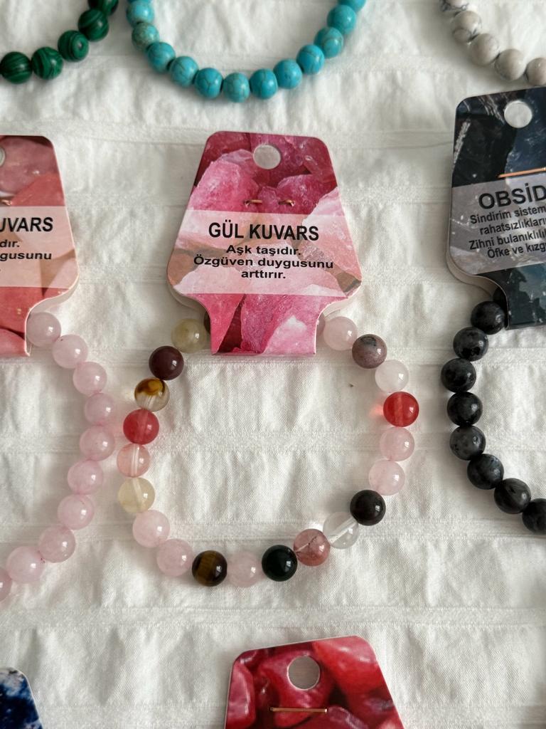 Gül Kuvars Doğal Taş Bileklik 8mm