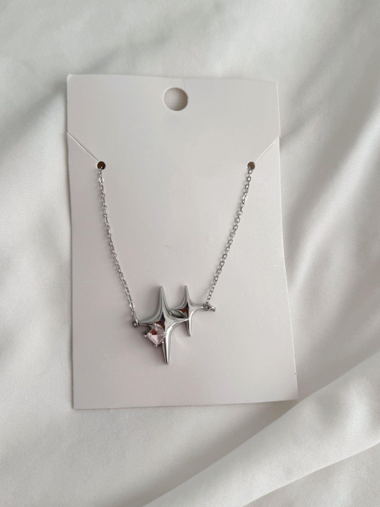 Gümüş Renk Zincirli Pembe Taşlı Kuyruklu Yıldız İthal Kolye