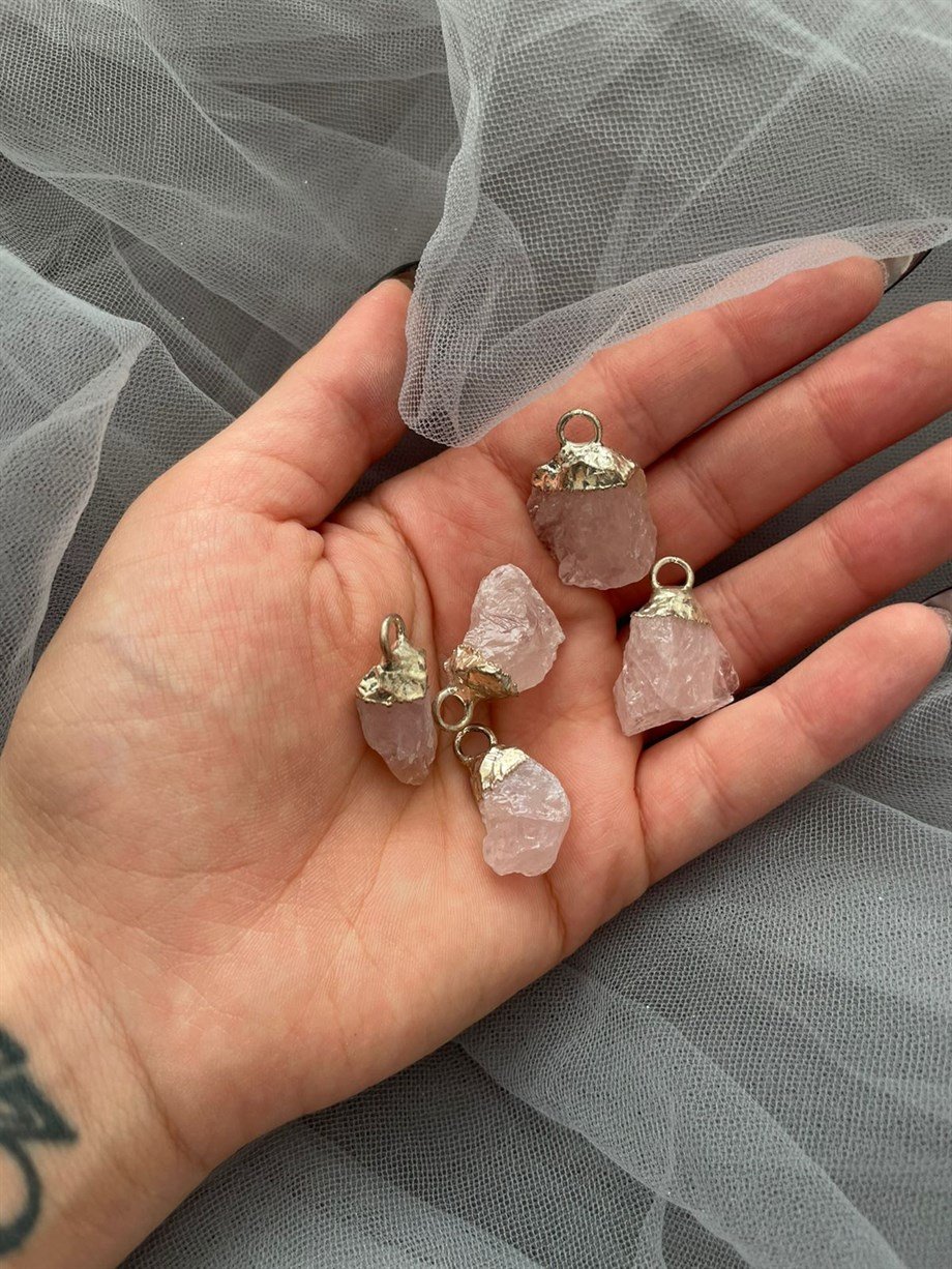 Ham Pembe Kuvars Doğal Taş Aksesuar Charmı I DIY