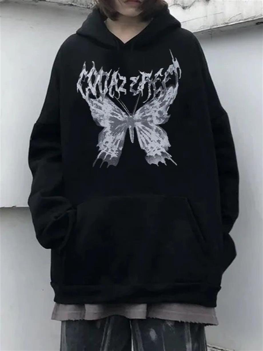 Harajuku Butterfly Siyah (Unisex) Kalın Kumaş Kapşonlu Sweatshirt