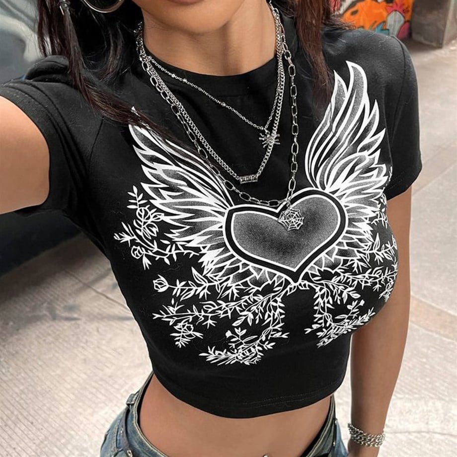 Heart Flowers Siyah Crop