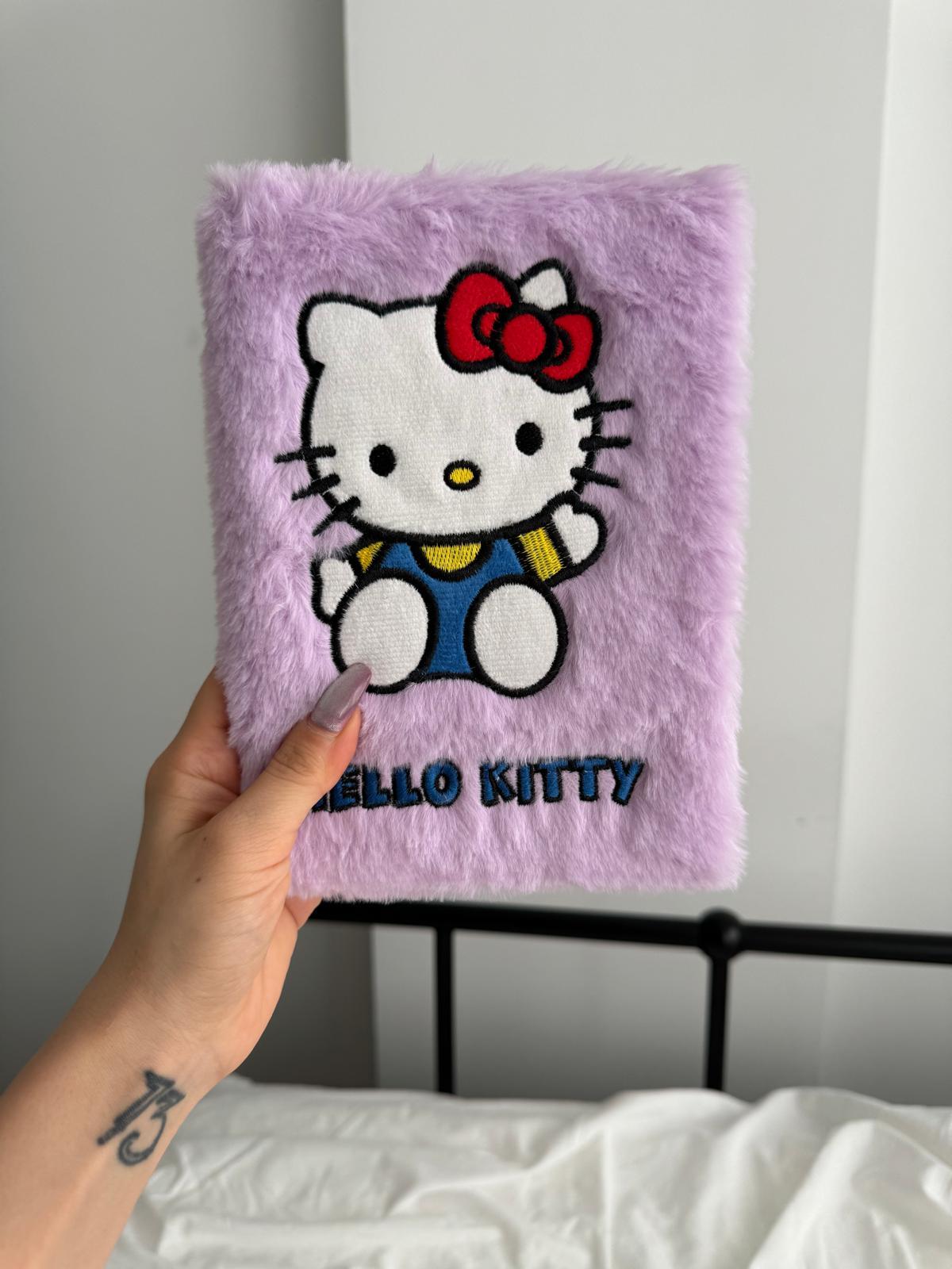 Hello Kitty Mor Peluş Çizgili Defter