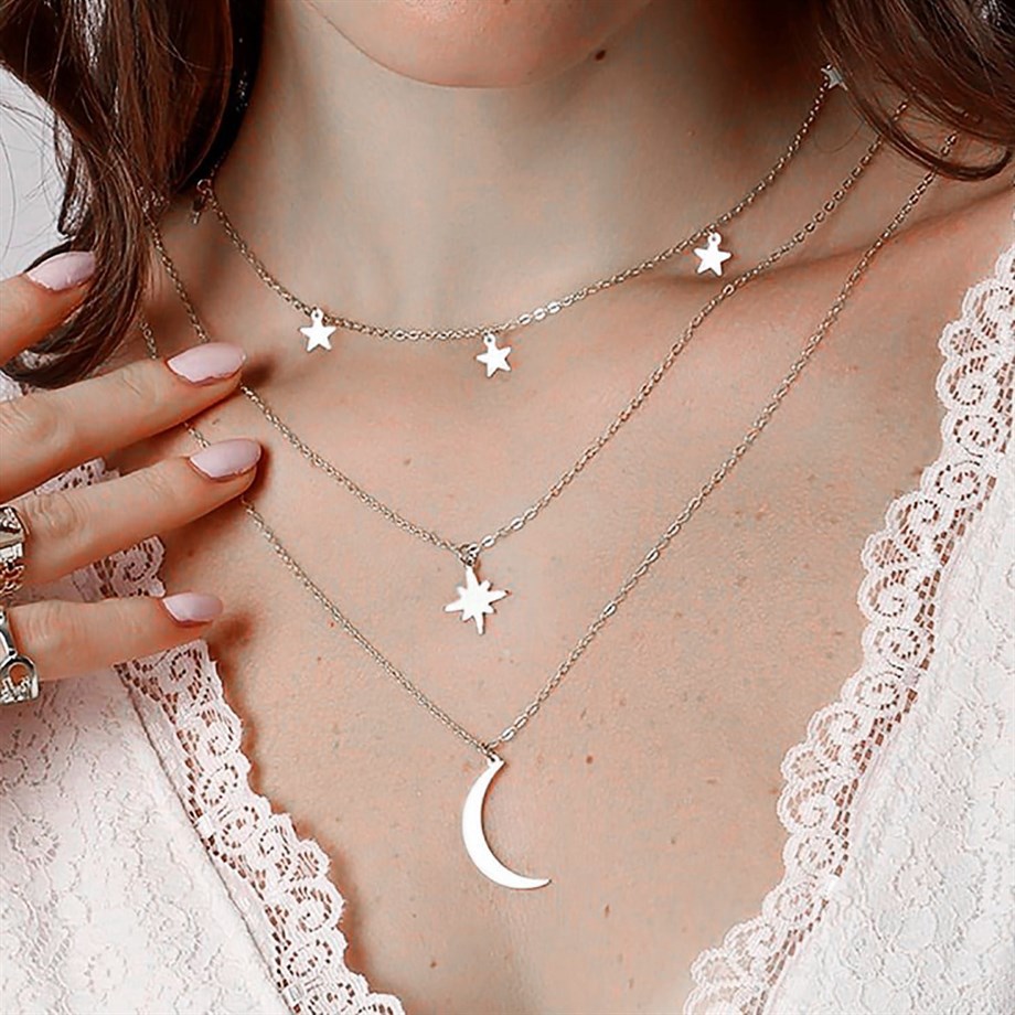 Hilal Figürlü Çok Katmanlı Kombin Kolye