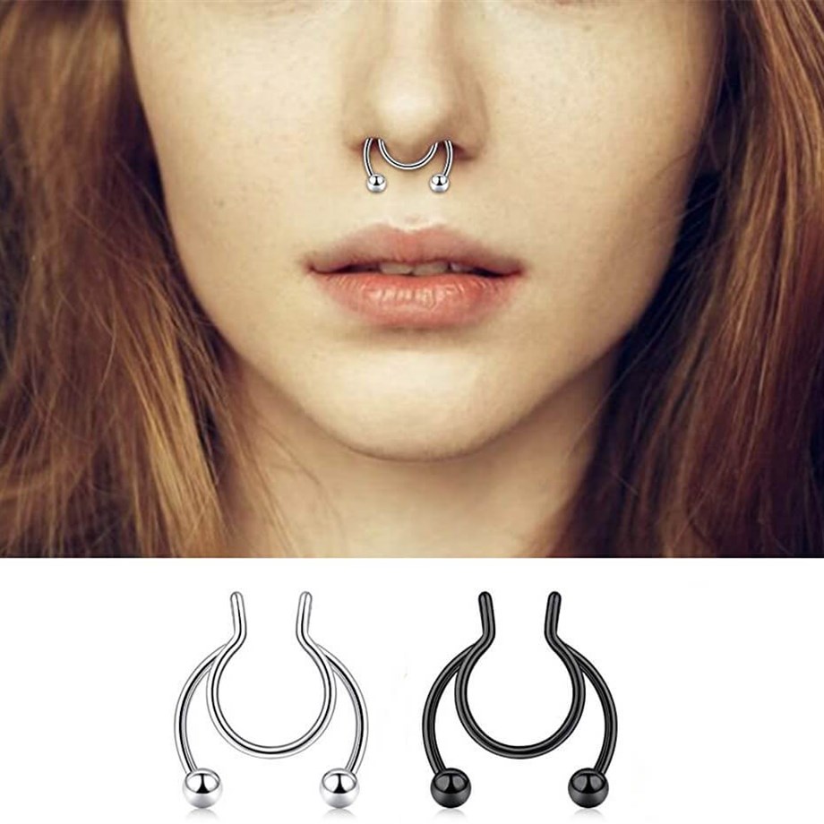 İki Halkalı Sıkıştırmalı Fake Septum Piercing