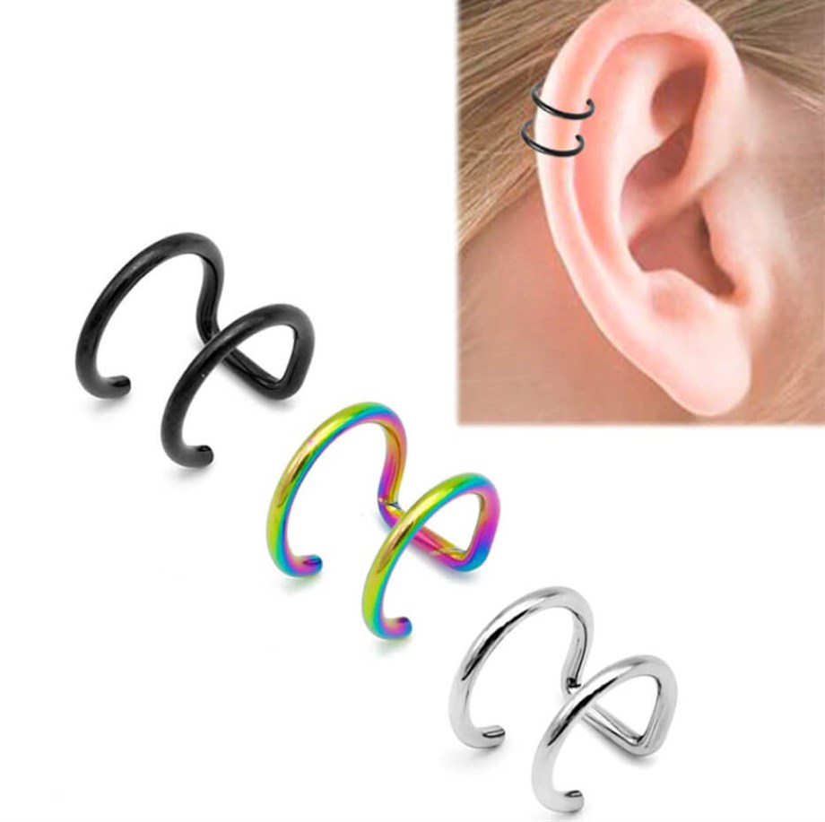 İki Halkalı Sıkıştırmalı Küpe I Fake Piercing