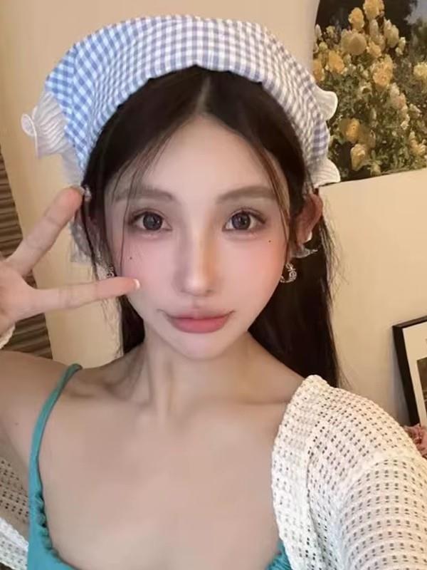 İnci Detaylı Bandana Taç Mavi Pötikare